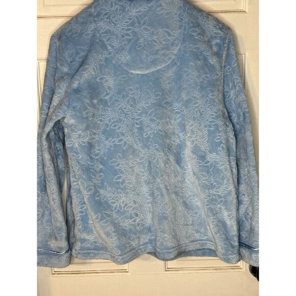 Jasmine Rose Fuzzy Button-Up Pajama Jacket With Floral Embossing - Blue Size M - Picture 3 of 4